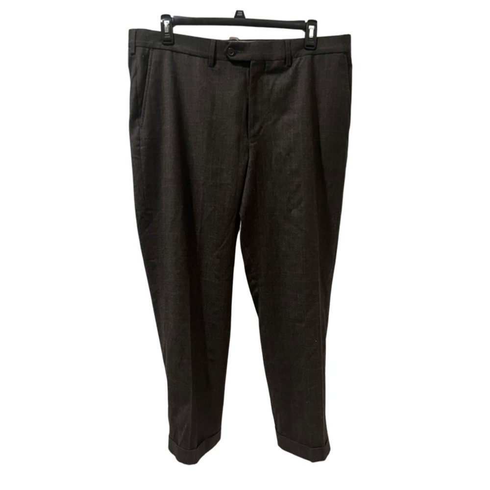 Lands End traditional fit size 38 plaid wool trousers gray black charcoal